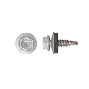 RVS schroef Zilver-Metallic met afdichting, bovenaanzicht en zijaanzicht, Polmetal