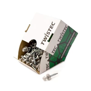 Verzinkte schroeven Zilver-Metallic in open TWISTEC-verpakking, één schroef ernaast