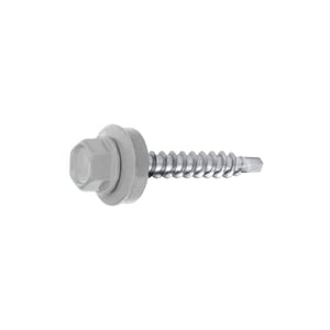 Verzinkte schroef met zeskantkop en afdichtring, Zilver-Metallic RAL 9006, voor houtconstructie
