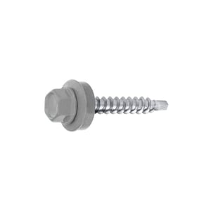 Verzinkte schroef, aluminiumkleurig (RAL9007), met zeskantkop en afdichtring, hoofdweergave