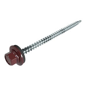 Verzinkte schroef met zeskantkop in Wijnrood (RAL 3005) en afdichtring, hoofdaanzicht