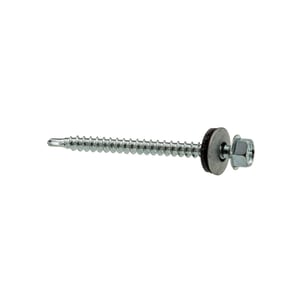 Verzinkte schroef blank, met zeskantkop, ring en afdichting, voor hoge rib op houtconstructie