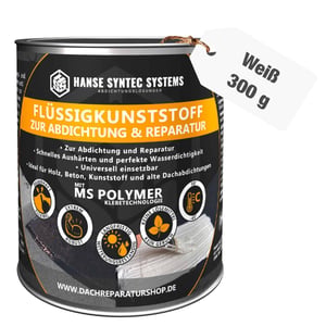 Vloeibare kunststof blik wit 300g met ingebedde productgegevens voor afdichting en reparatie