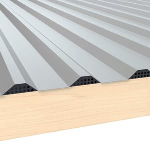 Geperforeerd tandprofiel, antracietgrijs, op houten onderconstructie, detail van de perforatie