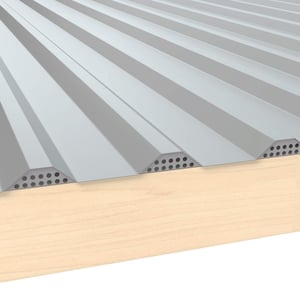 Geperforeerd tandprofiel Zilver-Metallic 0,75 mm Weckman, gemonteerd op houten lat, met damwandprofiel