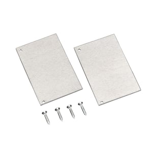 Zijpanelen van zilverkleurig aluminium, twee rechthoekige platen met elk twee boorgaten, plus vier schroeven