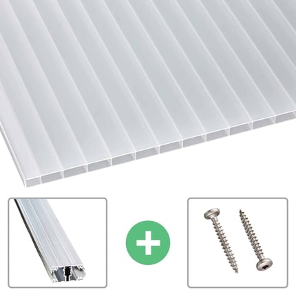 Acrylglas kanaalplaat 16 mm opaal wit, met aluminium profiel en schroeven als montageset