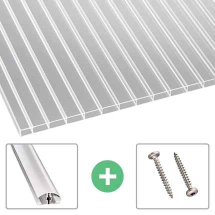 Scobalit Acrylglas lichtplaat 16 mm, helder, met dwarsdoorsnede en montagemateriaal