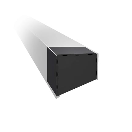 Eindkap CUBE aluminium antracietgrijs RAL 7016, op een wit doosprofiel geplaatst