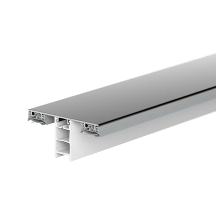 Mendiger middenprofiel, donkergrijs aluminium met witte kunststof onderbouw, hoofdaanzicht