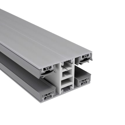 Mendiger middenprofiel 16 mm Thermo/Classic, blank, schuin van boven, met zichtbare kamers en afdichtingen