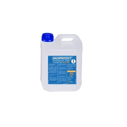 Oppervlaklijm BlueTek 2 liter jerrycan van DACHPROTECT, wit met blauw etiket en blauwe dop