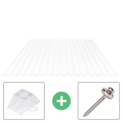 Polycarbonaat damwandplaat 76/18 opaal, 0,90 mm, met afstandhouder en schroef