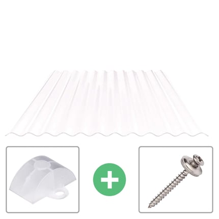 Polycarbonaat golfplaat 76/18 opaal wit, 0,90 mm, met afstandhouder en schroef