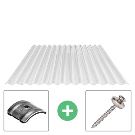 Polycarbonaat golfplaat 76/18, 2,80 mm, helder, met bevestigingsmateriaal: afstandhouder en schroef