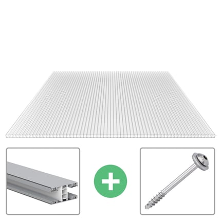 Helder polycarbonaat dubbelwandige plaat 10 mm met Mendiger profiel, inclusief aluminium profiel en schroef