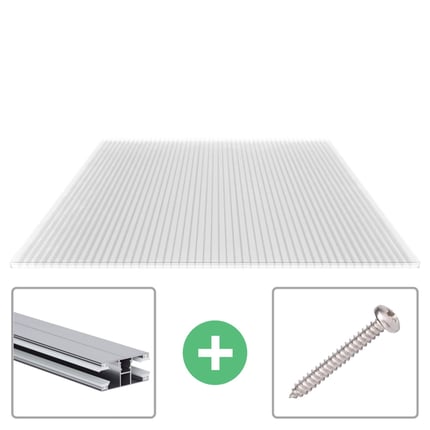 Helder polycarbonaat lichtplaat 16 mm, SALUX, met aluminium profiel en schroef