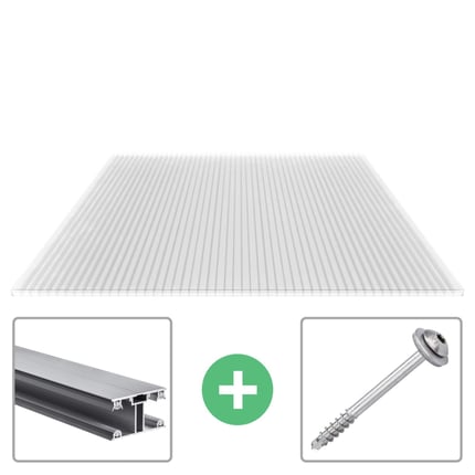 Polycarbonaat kanaalplaat 16 mm helder, met aluminium profiel en schroef voor montage
