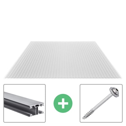 Polycarbonaat kanaalplaat 16 mm helder, met aluminium profiel en schroef als set