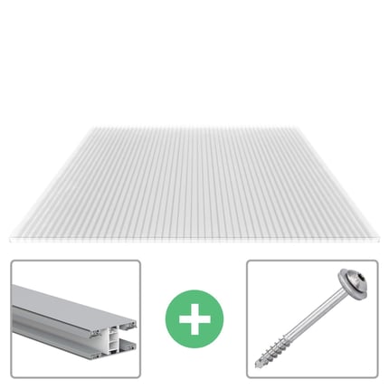 Helder polycarbonaat kanaalplaat 16 mm, met aluminium profiel en schroef als set