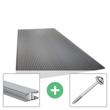 Antraciete polycarbonaat kanaalplaat 16 mm met profiel Mendiger, inclusief montagemateriaal