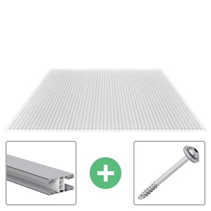 Helder Polycarbonaat kanaalplaat 16 mm, profiel Mendiger, met bevestigingsprofiel en schroef