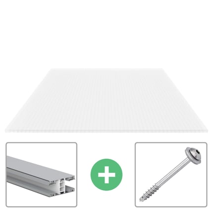 Polycarbonaat kanaalplaat 16 mm opaal wit met aluminium profiel en schroef voor montage