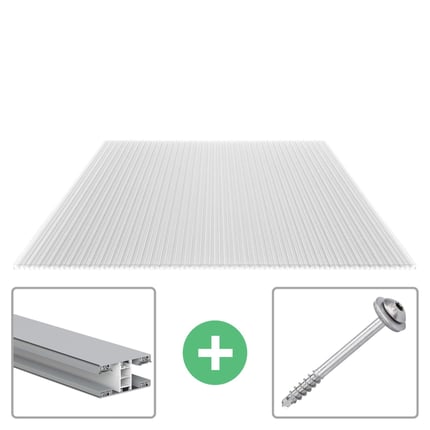 Helder 16 mm polycarbonaat kanaalplaat, met aluminium profiel en schroef voor montage