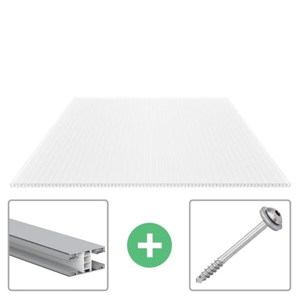 Polycarbonaat lichtplaat 16 mm opaal wit met aluminium profiel en schroef, hoofdaanzicht