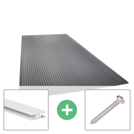 Polycarbonaat kanaalplaat 16 mm antraciet, met aluminium profiel en roestvrijstalen schroef
