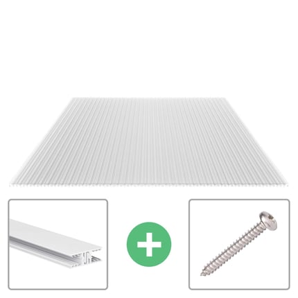 Helder 16 mm polycarbonaat lichtplaat met Zevener Sprosse profiel, inclusief bevestigingsmateriaal