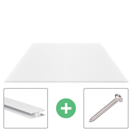 Polycarbonaat kanaalplaat 16 mm opaal, met Zevener Sprosse profiel en bevestigingsmateriaal