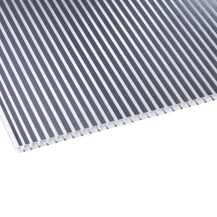Polycarbonaat kanaalplaat 16 mm, helder/antraciet gestreept, close-up van de kanaalstructuur