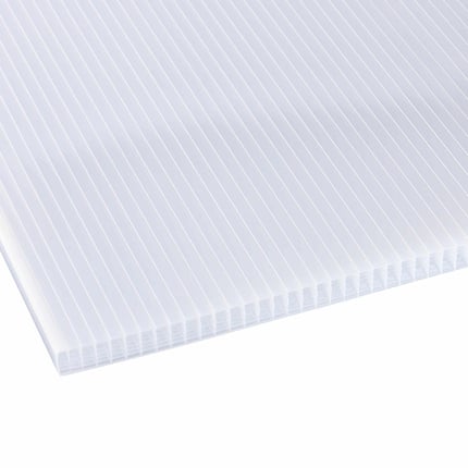Polycarbonaat kanaalplaat 25 mm opaal wit, detail van de kanaalstructuur en zijkant