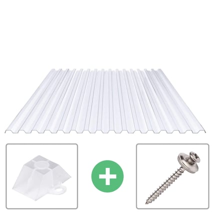 PVC damwandplaat 70/18, 1,40 mm, lichtblauw getint, met afstandhouder en schroef