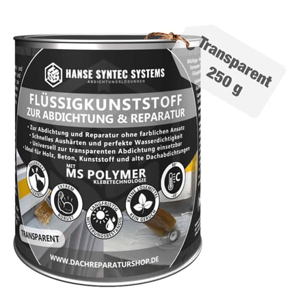 DACHPROTECT vloeibaar kunststof transparant 250g blik met ingebouwde eigenschappen en productinformatie