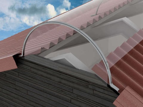 Gebogen Atlas ventilatienok op pannendak, combineert ventilatie met esthetisch ontwerp