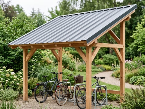 Detailaanzicht lessenaarsdak van een fietsenoverkapping met damwandplaat