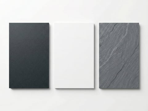 Verschillende HPL-decors in vergelijking: antraciet, wit en grijs