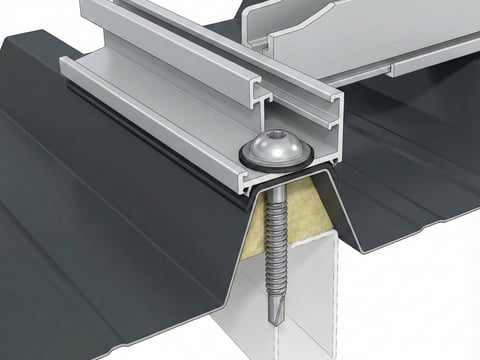 Technische tekening van de PV-bevestiging op de berg van een damwandplaat
