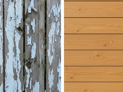 Vergelijking tussen een houten schutting en een zichtbeschermingsplaat in houtlook