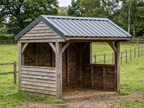 Detailaanzicht dakrand van een schuilstal voor paarden met damwandplaat