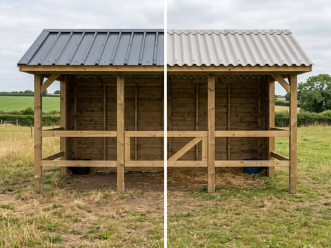 Vergelijking van damwandplaat en vezelcement-golfplaat voor een schuilstal