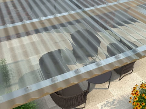 Robuuste golfplaten bieden optimale bescherming voor terrassen, met UV-bestendigheid en hoge weerbestendigheid - ideaal voor een gezellige buitenambiance