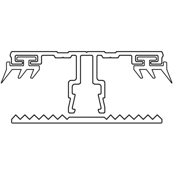Technische tekening van het A2 afdekprofiel 16 mm met rubberen oplegband en middenprofiel