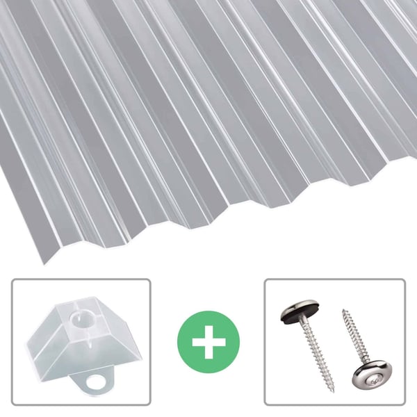Acrylglas golfplaat 76/18, 1,50 mm, helder, met afstandhouders en plaatschroeven