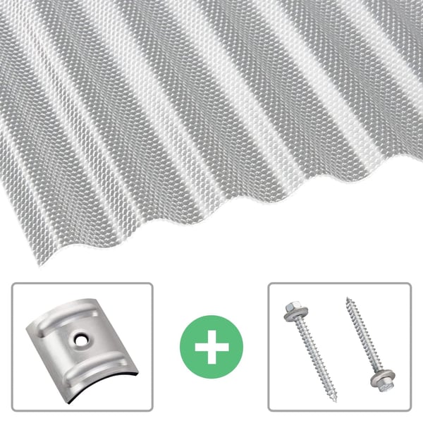 Acrylglas golfplaat 76/18, 3,00 mm, helder, met bevestigingsmateriaal: afstandhouders en schroeven