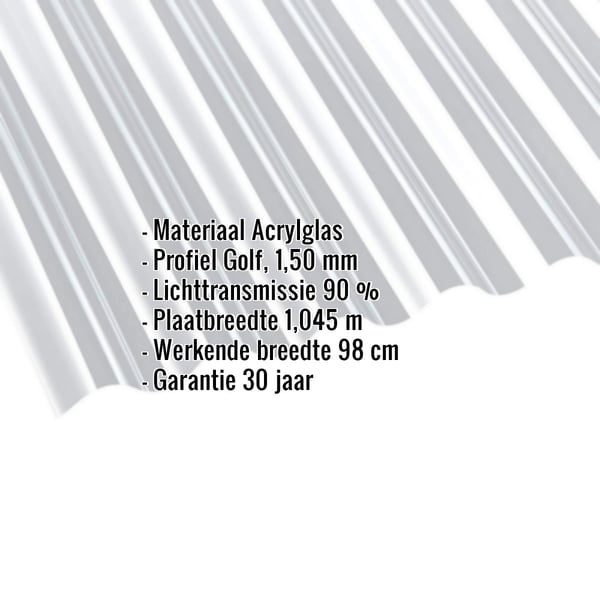 Acrylglas golfplaat 76/18, 1,50 mm, helder, met ingebedde productgegevens