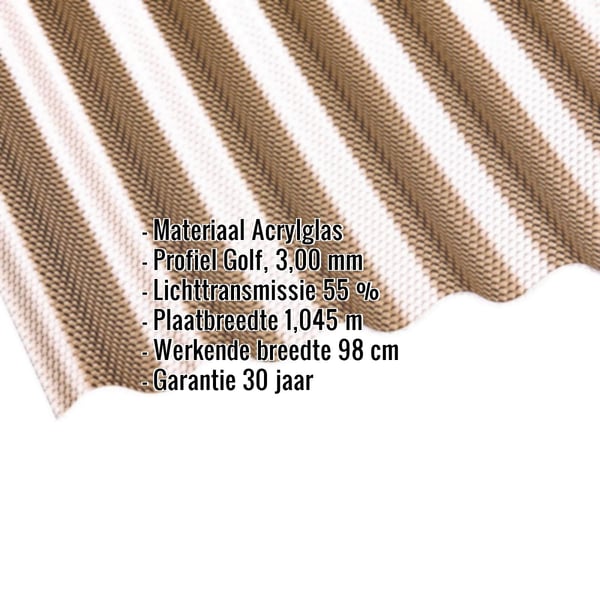 Acrylglas golfplaat 76/18, Brons, 3,00 mm, met ingebedde specificaties