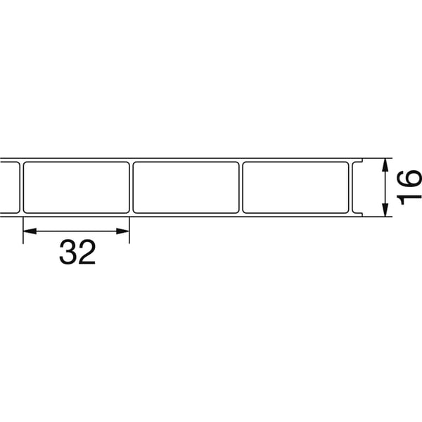 Technische tekening van de 16 mm Acrylglas kanaalplaat met afmetingen 16 en 32 mm